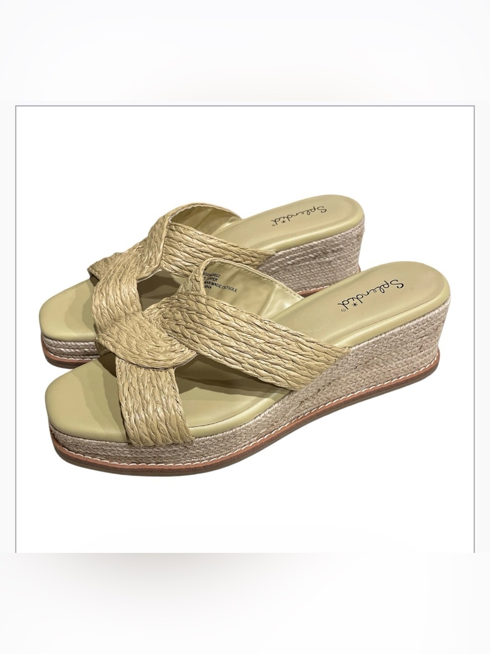 Splendid Women's Daria Wedge Sandal in natural raffia, Size 9.5